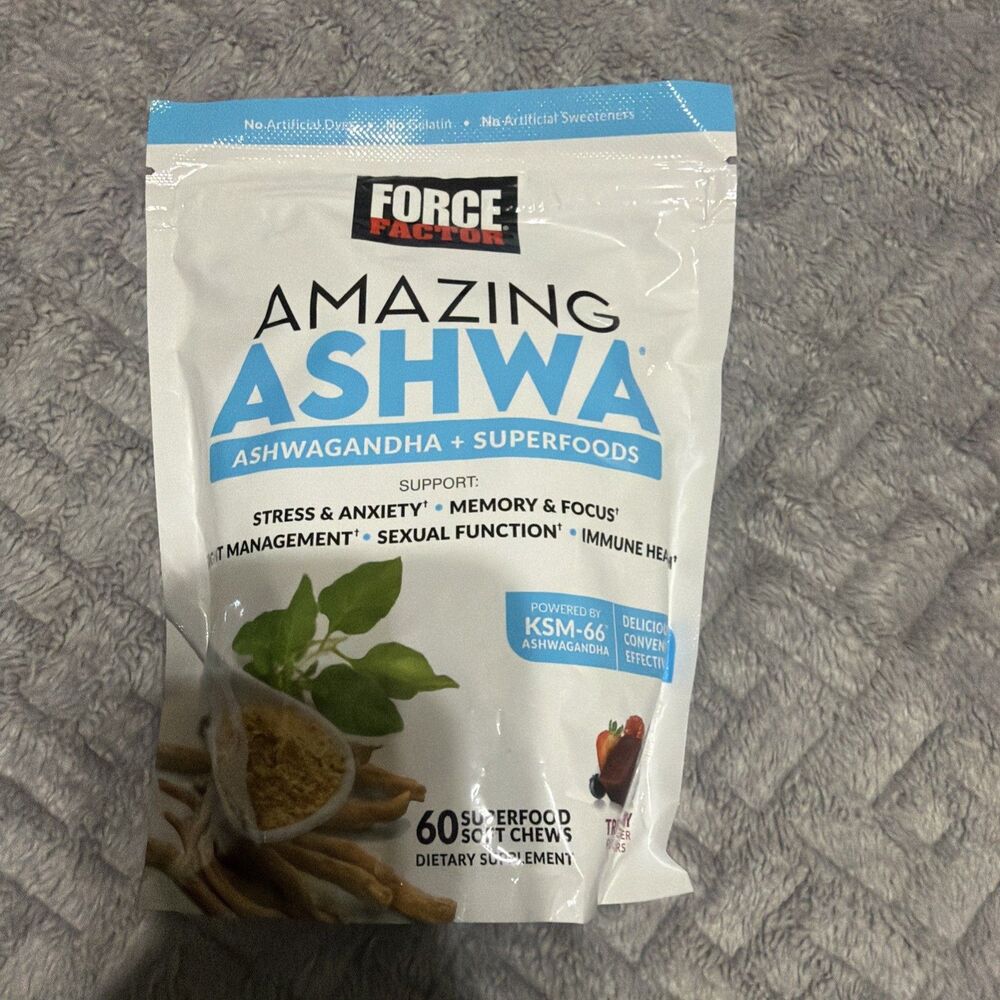 Force Factor Amazing Ashwa - Stress, Memory, Focus, Immune Support, 60 Chews